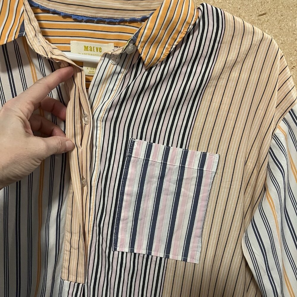 Anthropologie Maeve Alix Stripe Henley Popover Oversized Tunic Size XS Patchwork - Picture 7 of 11